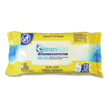 Cleanitize™ Disinfectant Surface Wipes, 7 X 7, Citrus Fruit Scent, White, 72-pack, 12 Packs-carton freeshipping - TVN Wholesale